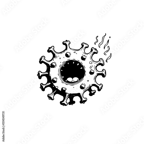 Angry coronavirus variant screaming, expressive illustration of infectious disease with burning trails