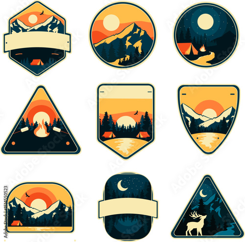 set of adventure label vector illustration