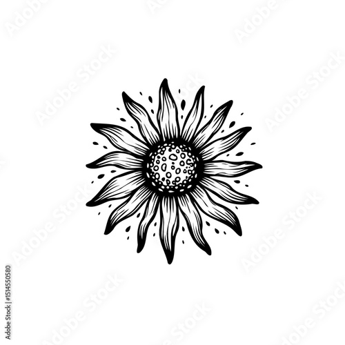 Detailed Sunflower Outline Illustration in Black and White for Creative Projects
