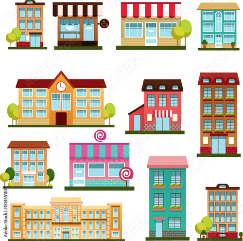 set of buildings architecture series vector illustration