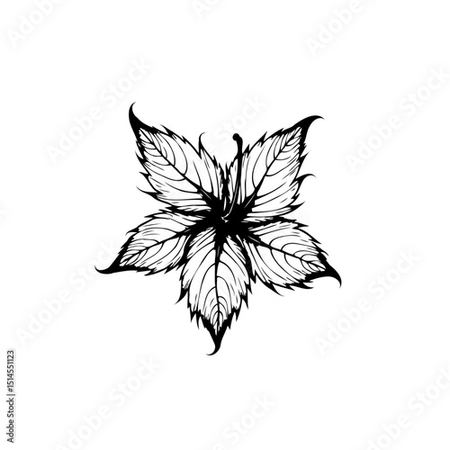 Elegant five-pointed floral design with intricate leaf patterns and black and white contrast