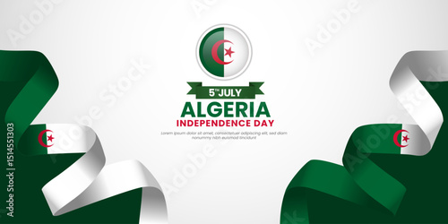 Algeria Independence day banner background 5th of July design element with realistic waving flag