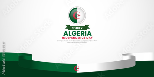 Algerian waving ribbon flag for Algeria Independence day banner design