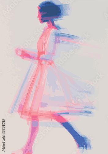 Art series of painted illustrations, afterimage, human movement, concept, dreamlike, motion blur, blurred, woman in motion, constant motion, conceptual, set, glitch art, grunge, neon, artistic