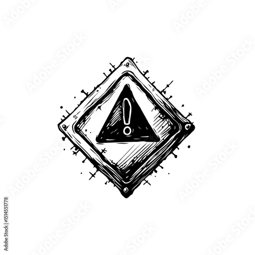 Hand-drawn warning sign illustration, vector attention symbol with exclamation mark