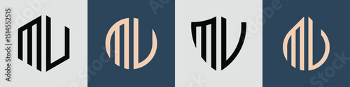 Creative simple Initial Letters MU Logo Designs Bundle.