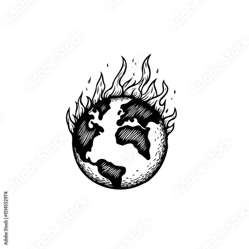 Conceptual illustration of earth on fire, highlighting environmental crisis concerns