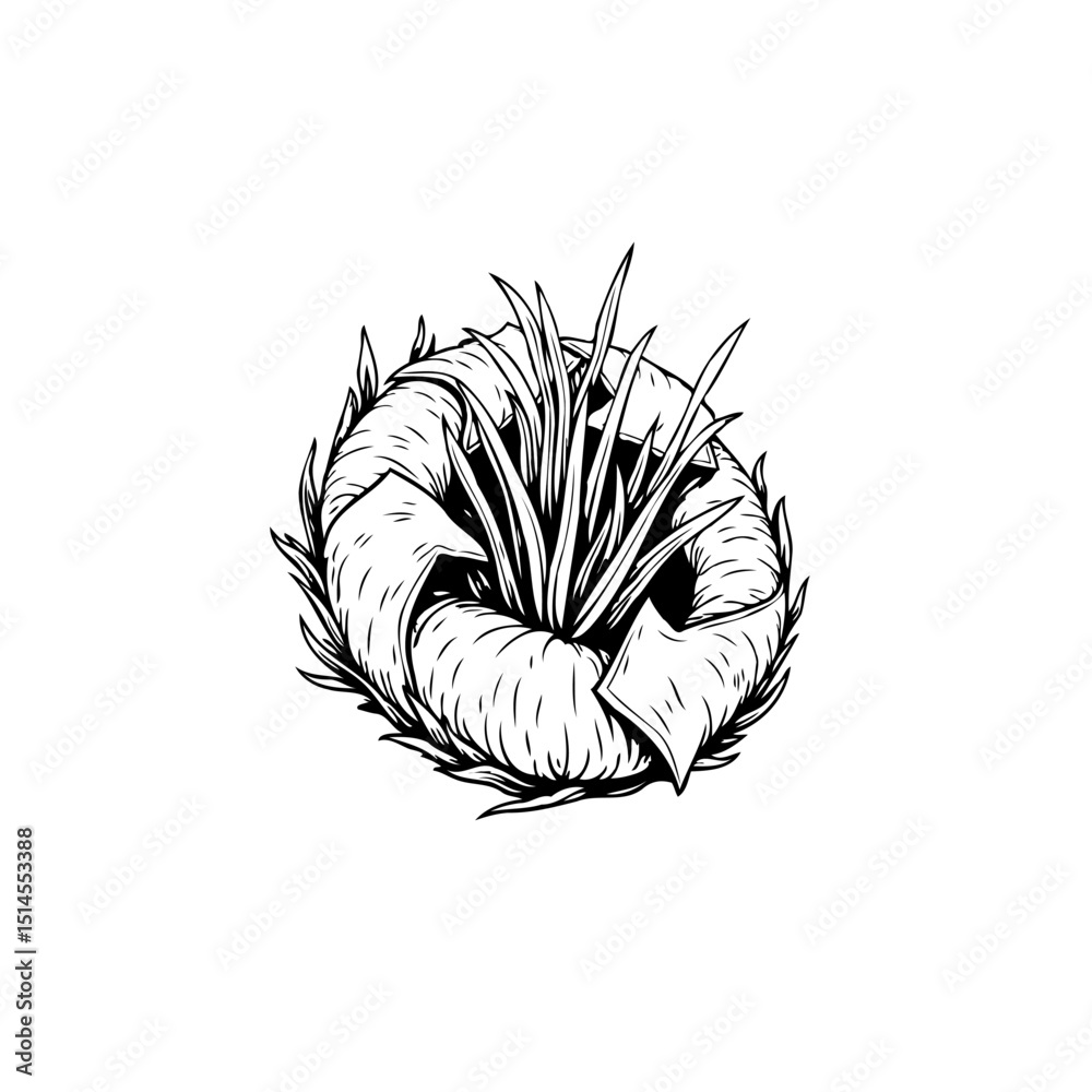 Obraz premium Artistic illustration of a coiled plant with sharp leaves, nature drawing