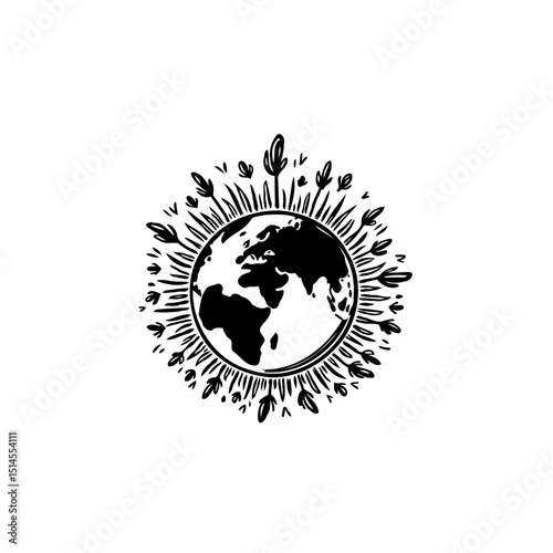 Earth globe surrounded by plant life, representing environmental conservation
