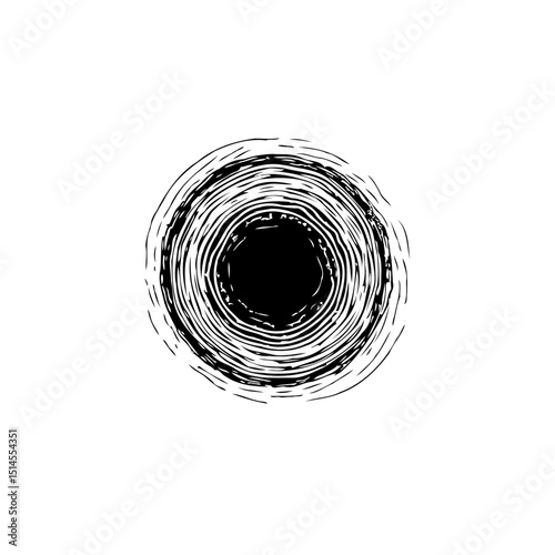 Abstract vortex illustration of a swirling black hole on a white background
