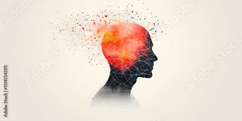 A silhouette of a human head with a vibrant, abstract network and glowing brain, symbolizing creativity, intelligence, and mental activity.
