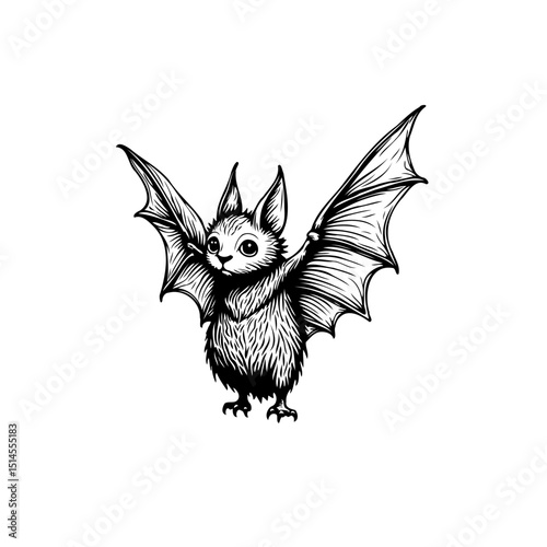 Charming Hand-Drawn Bat Illustration: A Whimsical and Spooky Halloween Graphic