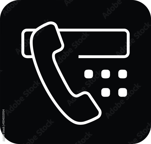 Outline Landline Telephone Icon on Black Square Background, Simple Minimalist Communication Symbol AI Generative