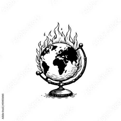 Conceptual illustration of a burning globe symbolizing climate change and global warming