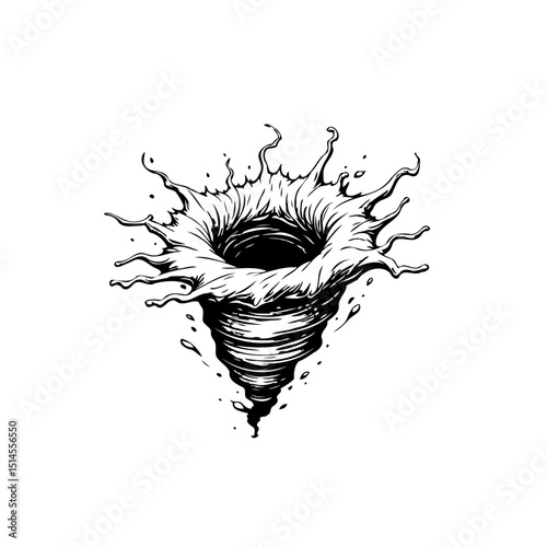 Dramatic water vortex illustration: Dynamic splash and swirl ink drawing graphic