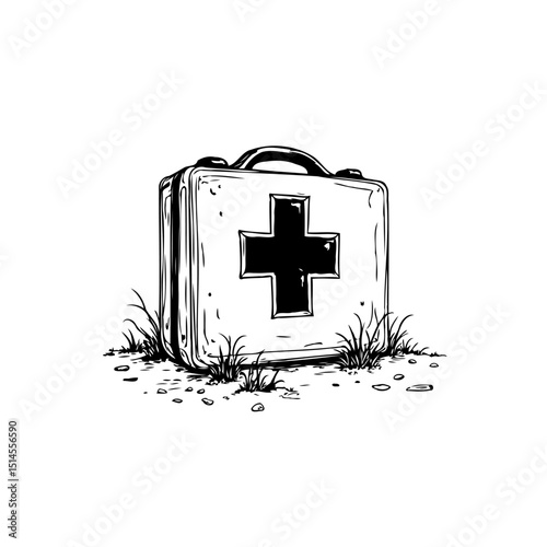 First Aid Kit Sketch: Emergency Medical Supplies Illustration, Providing Essential Support