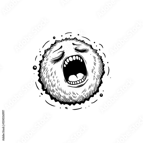 Expressive spherical character yelling with distress and closed eyes illustration