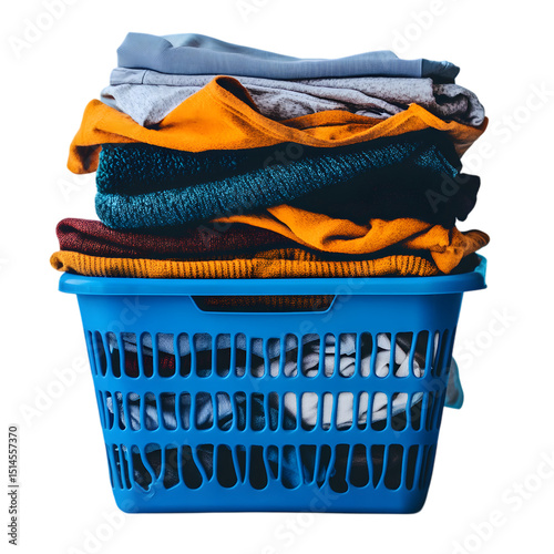 Laundry basket overflowing with clean clothes isolated on a black background