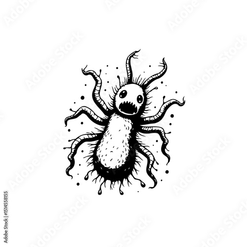 Spooky monochrome monster illustration with creepy design and Halloween vibes