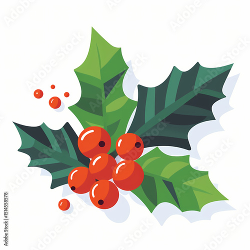Festive Holly Berries and Leaves A Vibrant Christmas Illustration Featuring Detailed Holly Sprig with Lush Green Foliage and Bright Red Berries, Perfect for Holiday Designs and Festive Decorations