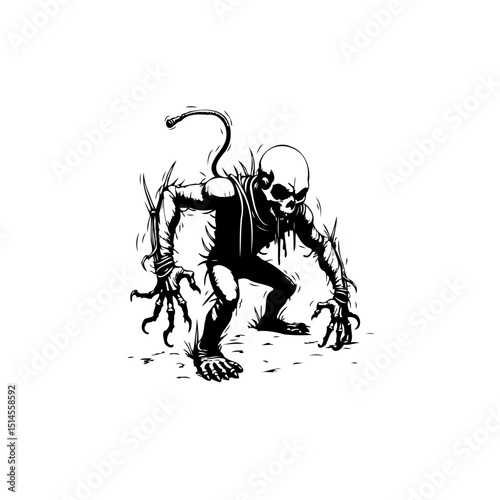 Creepy Creature Emerging: A Haunting Black and White Illustration of Horror