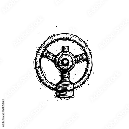 Vintage Mechanical Valve Wheel Illustration for Engineering and Industrial Design