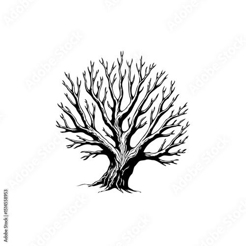Striking monochrome illustration of a bare tree, representing nature's stark beauty