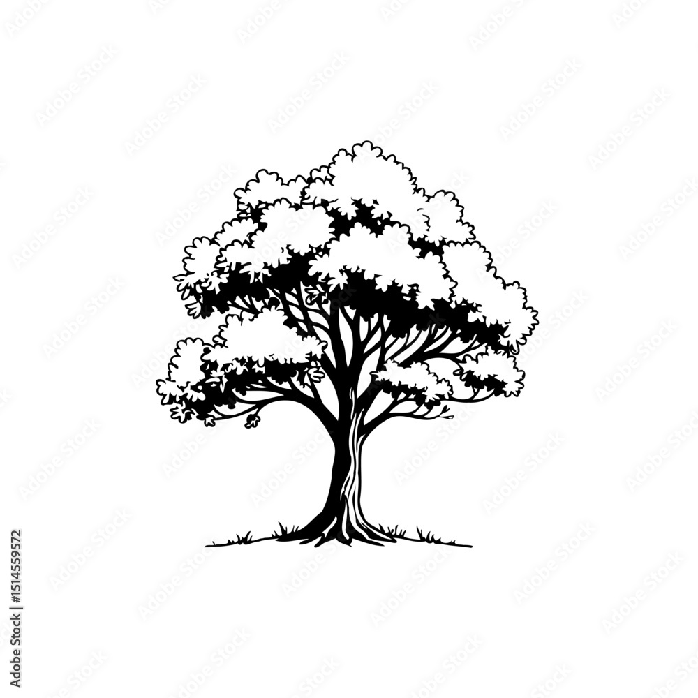 Fototapeta premium Elegant Single Tree Silhouette on White Background for Nature Designs Projects