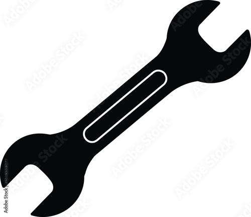  Solid Black Spanner Wrench Icon, Simple Minimalist Tool Symbol AI Generative