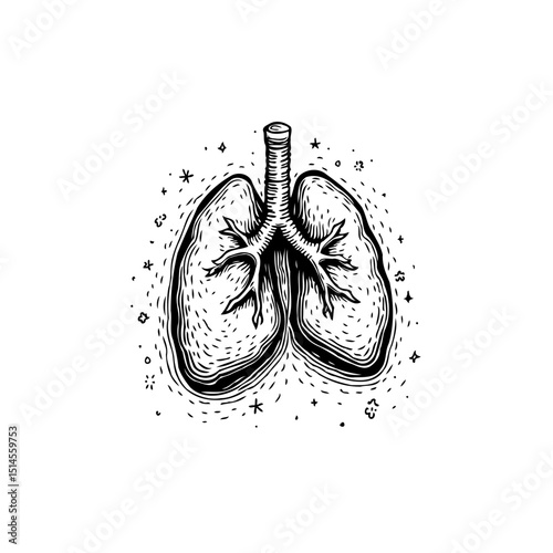 Detailed hand drawn lungs illustration depicting respiratory system health