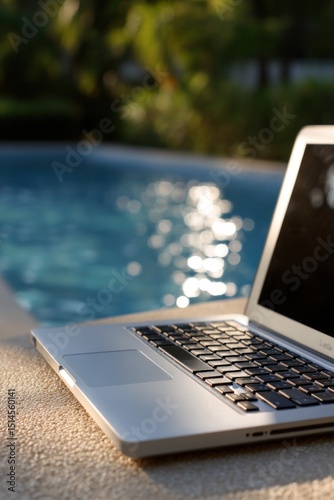 Wallpaper Mural Laptop working remotely by the swimming pool Torontodigital.ca