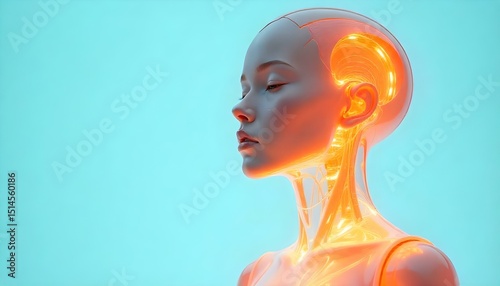 Beautiful Futuristic AI Girl Robot on Plain Background in Sci-Fi Style

