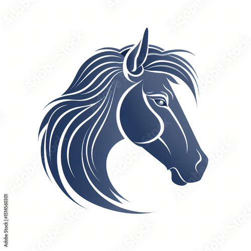 Majestic Horse Head Profile Elegant Equine Illustration, Graceful Animal Portrait, Dark Blue Stallion Design