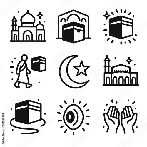 Icons of Islamic culture and religion suited for virtual events, presentations, educational materials, websites, and social media posts.