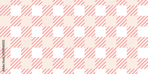 Gingham patterns in pink, green, beige, white. Spring summer light pastel seamless Scottish tartan vichy textured check plaids for dress, shirt, tablecloth, or other modern Easter holiday print.