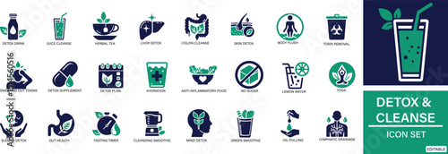  Detox and Cleanse Icon Set Body Detox, Healthy Habits, Juice Cleanse & Wellness Icons