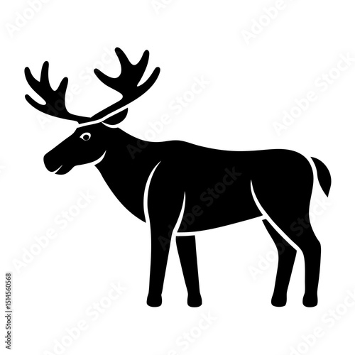 Black and White Stylized Moose Silhouette with Antlers - North American Wildlife Icon