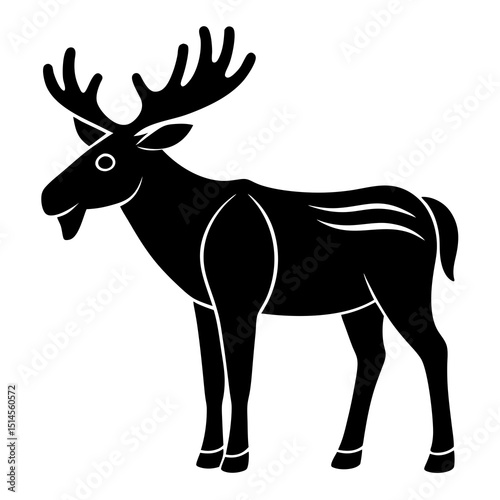 Black and White Stylized Moose Silhouette with Antlers - North American Wildlife Icon