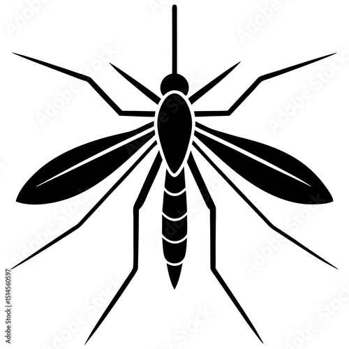 Black and White Detailed Mosquito Silhouette - Biting Insect Pest Icon