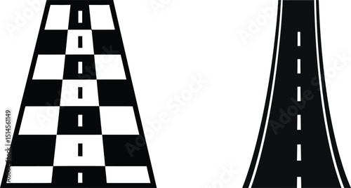  Set of Checkered and Straight Road Race Track Symbols, Simple Path and Finish Line Icons AI Generative