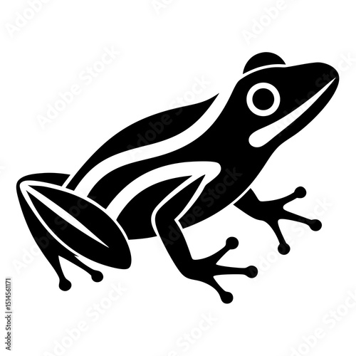Black and White Stylized Striped Frog Silhouette - Tropical Amphibian Graphic