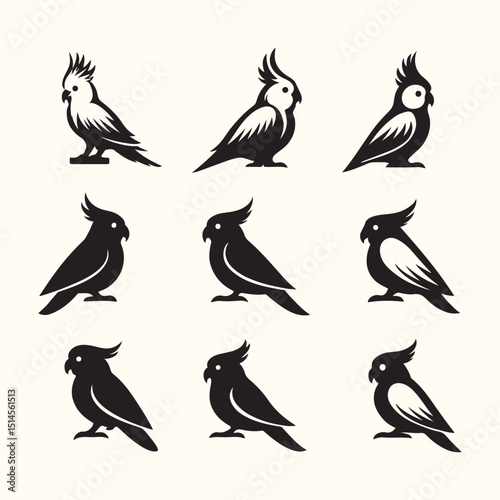 silhouettes of birds, set of birds silhouettes, pigeons collection