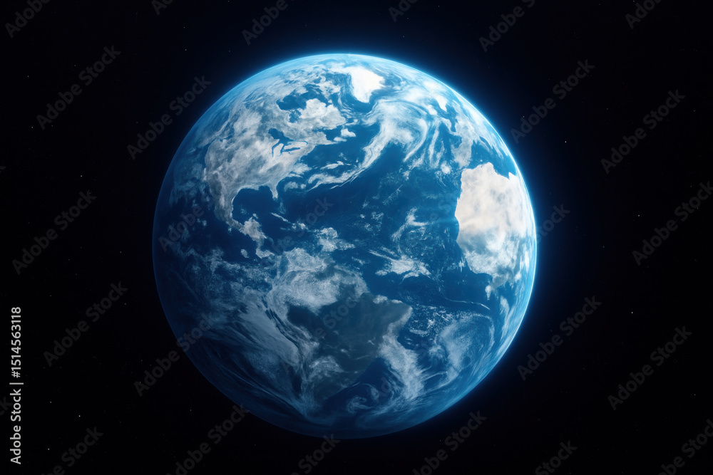 Naklejka premium Blue planet floating in black space.