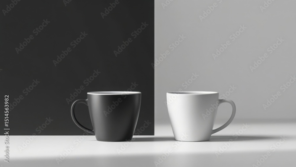 Black and White Coffee Mugs Minimalist Product Photography Black and White Coffee Mugs Minimalist Product Photography