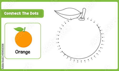 Orange Connect The Dots. Dot To Dot Educational Game. Vector Illustration