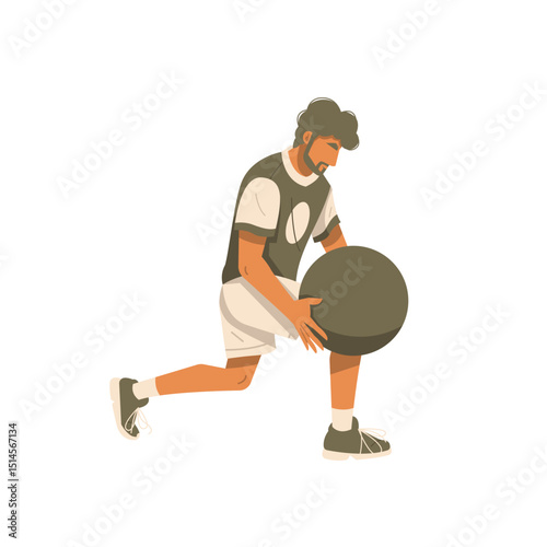 man doing lunges workout with swiss ball