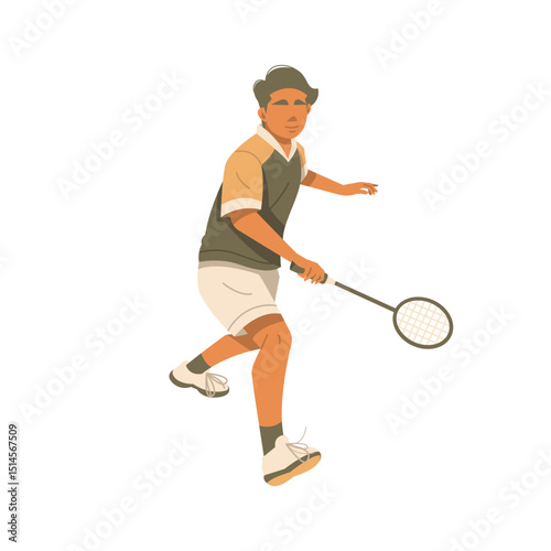 man playing badminton isolated illustration