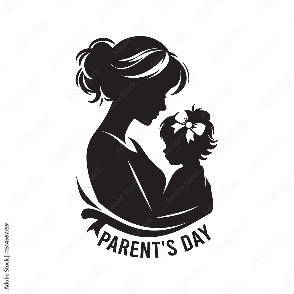 Parent's Day Silhouette Vector Illustration, Solid White Background. Parent's Day Silhouette Vector Illustration, Solid White Background.