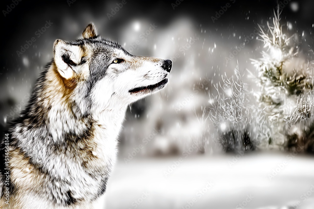 Obraz premium Lone wolf winter snow artistic rendering