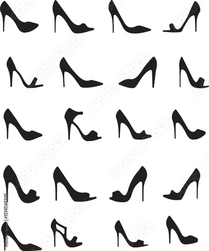High Heel Shoe Silhouettes Set – Black Women’s Fashion Heels Vector Icons Collection
